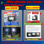 【BUY 1 TAKE 2】solar flood light 600W outdoor waterproof IP68 original 606LED 680000mAh with solar panel garden lamp room night light bulb for courtyard automatic with remote control christmas decorations 2024 As low as 149 pesos