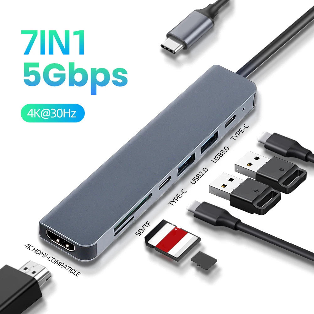 Type-C 7-in-1 Multi-port USB Hub For PCs And Laptops
