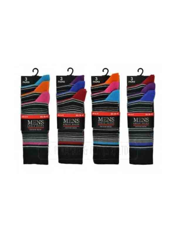 12 Pairs Men's Ankle Everyday Casual Cotton Rich Thin Striped Socks Size 6-11 UK