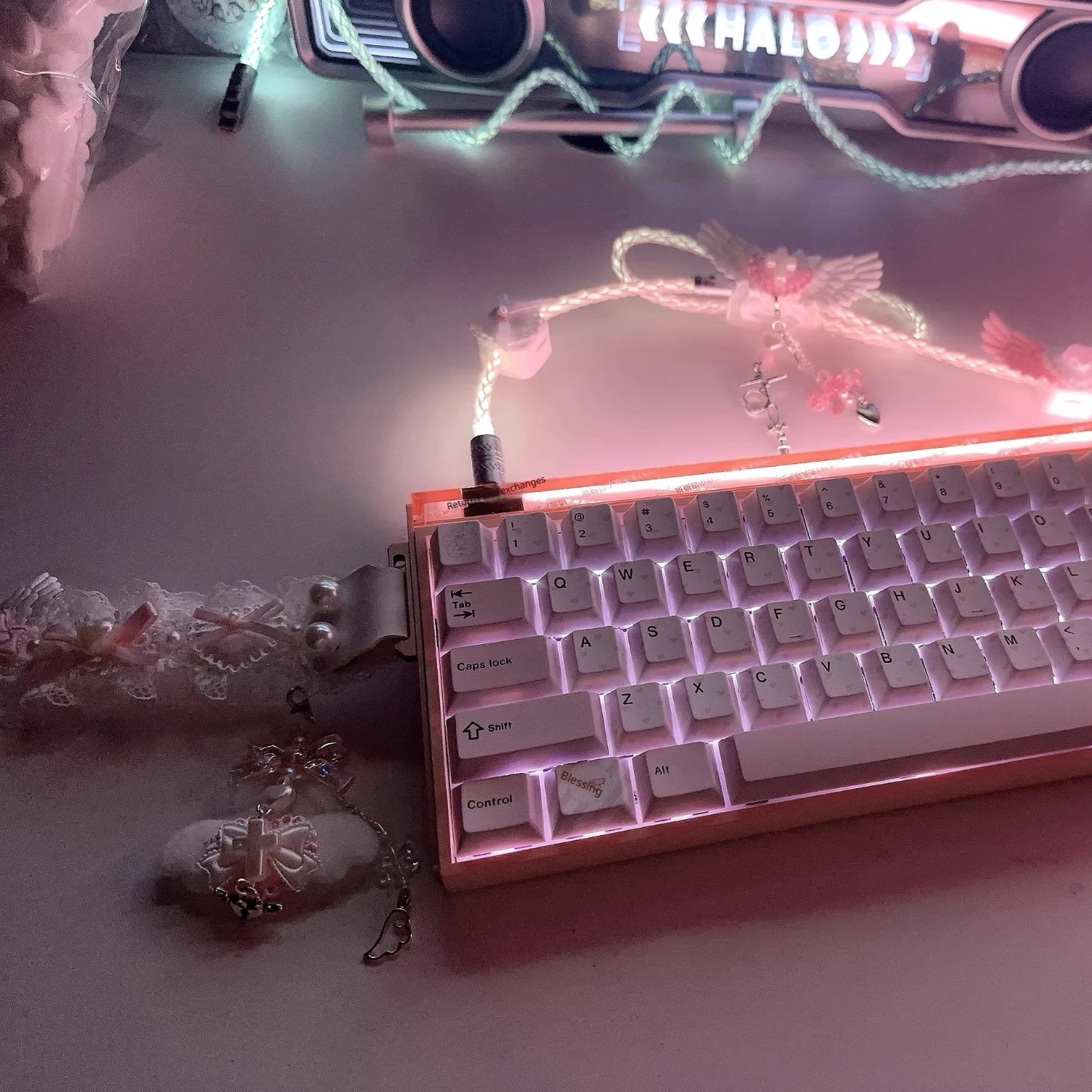 Lace Black And Pink Keyboard Ribbon Charm