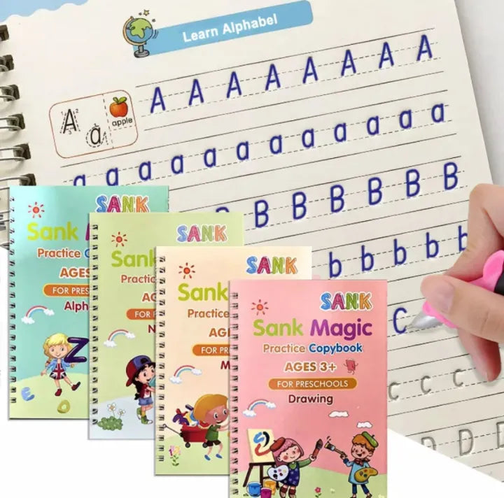 4PCS/Set Sank Magic Practice Writing Kids Reusable Learning Copybook Reading and Writing Book Education Stationery