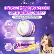 Saludent Glowing &Rejuvenating Night repair Cream Sakura Retinol Niacinamide Ceramide Gentle Skincare Facial Whitening Brightening 50g