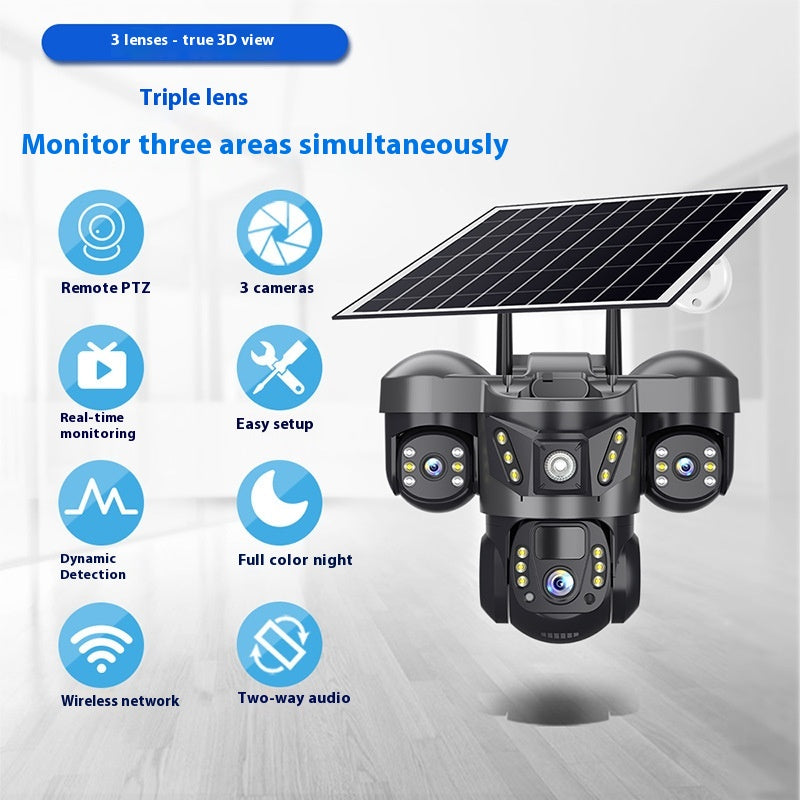 Three-screen Multi Lens Outdoor Solar Surveillance Camera