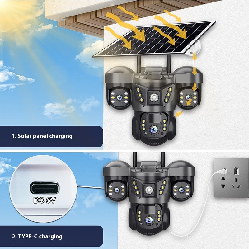 Three-screen Multi Lens Outdoor Solar Surveillance Camera