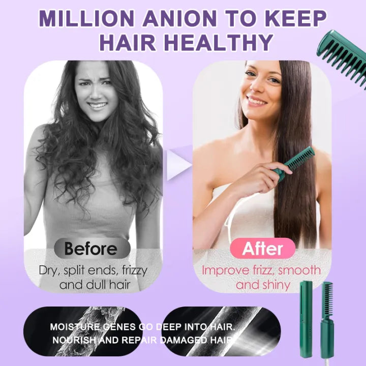 2 in1 Portable Straight hair comb Wireless Hair Straightener Comb Negative Ion Hair Fast Heating Wireless Hot Curler USB Hair Iron Anti Scald Ionic Hair Brush Hair Comb