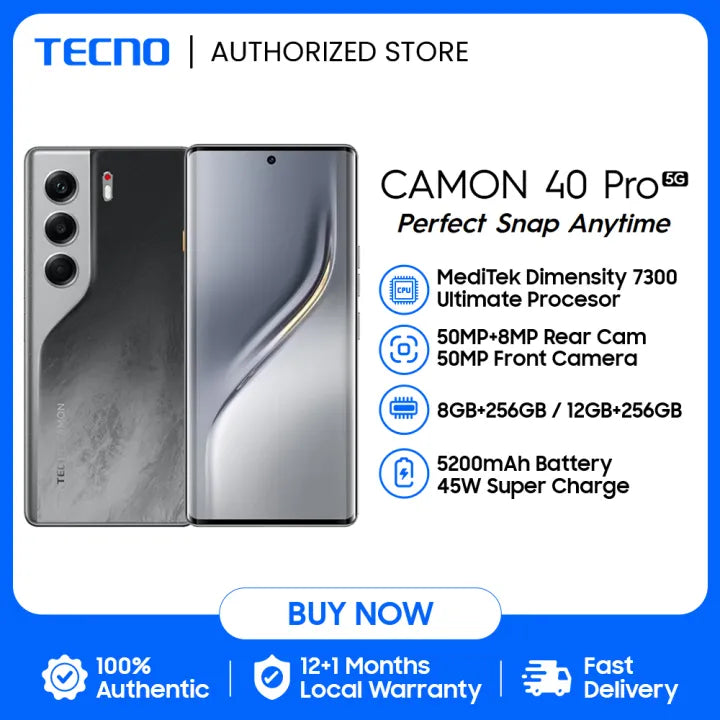 TECNO CAMON 40 Pro 5G Smartphone | 12GB+256GB / 8GB+256GB | Dimensity 7300 Ultimate Processor | 50MP OIS Main Camera | 5200mAh Battery | 45W Super Charge