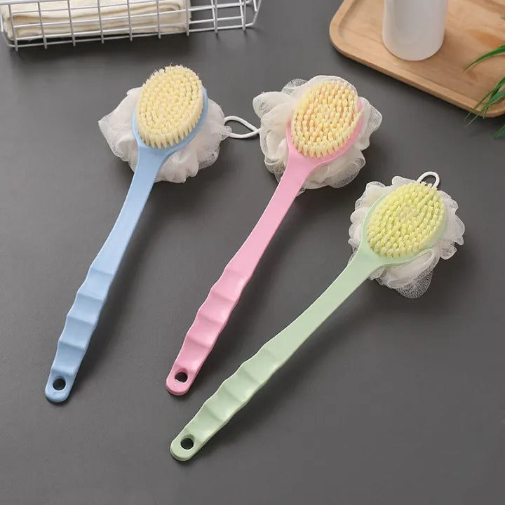 2in1 Bath Brush Body Scrubber With Long Handle Body Scrub Sponge Back Scrubber For Bath