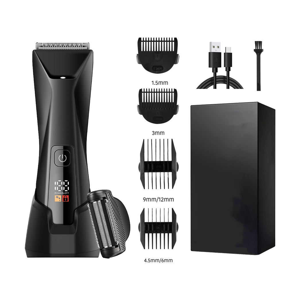 Men's Shaver and Groin Trimmer 2 in 1 Waterproof Body Hair Clipper Rechargeable Professional Pubic Hair Trimmer for Groin