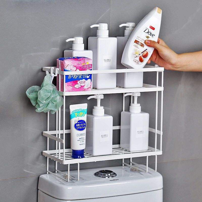 Double Layer Square Iron Shower Caddy - Heightened Hollow Bathroom Storage Organizer