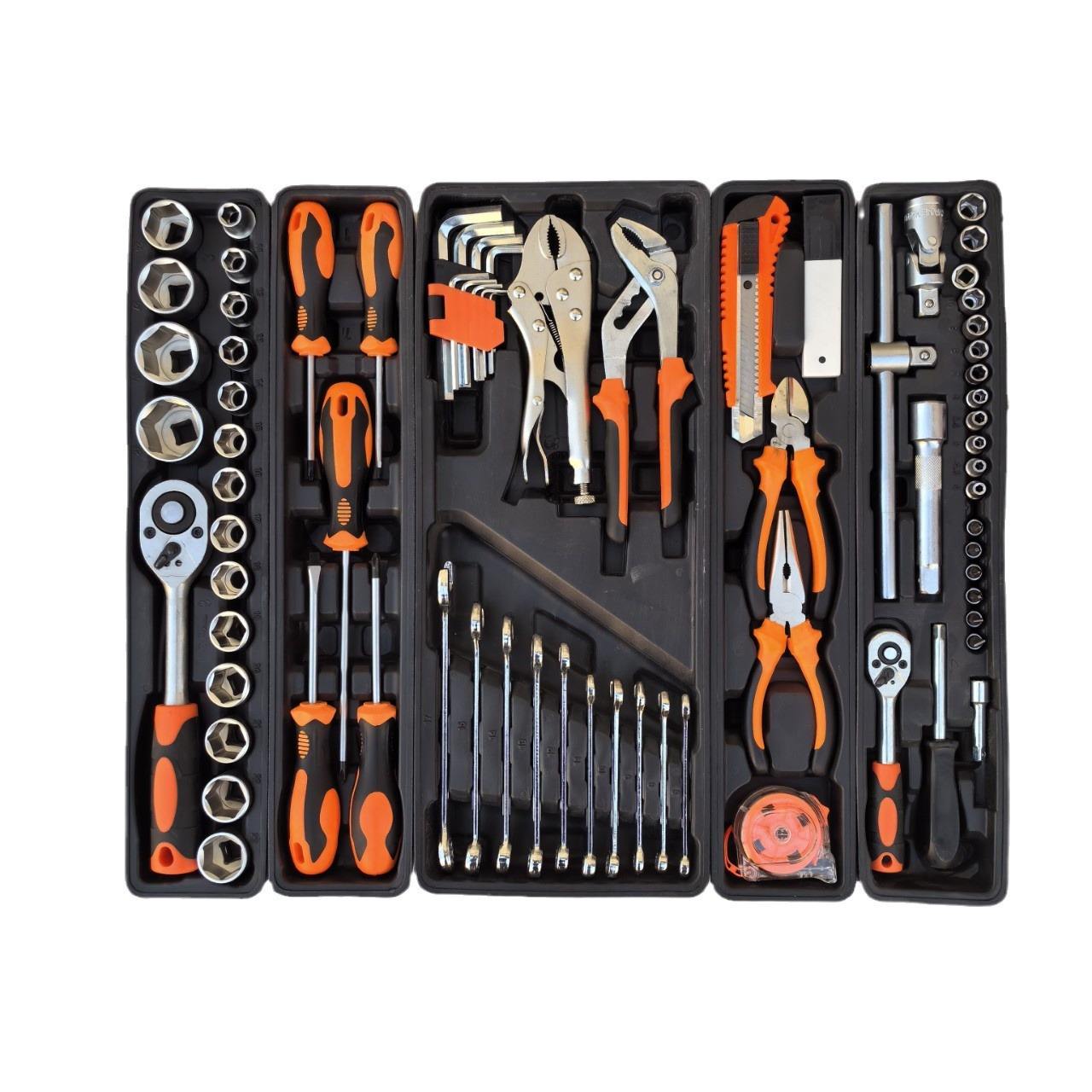 85-Piece Hand Carbon Steel OEM Auto & Machine Repair Tool Set Three-Layer Foldable Ratchet Wrench Combination with Hard Case