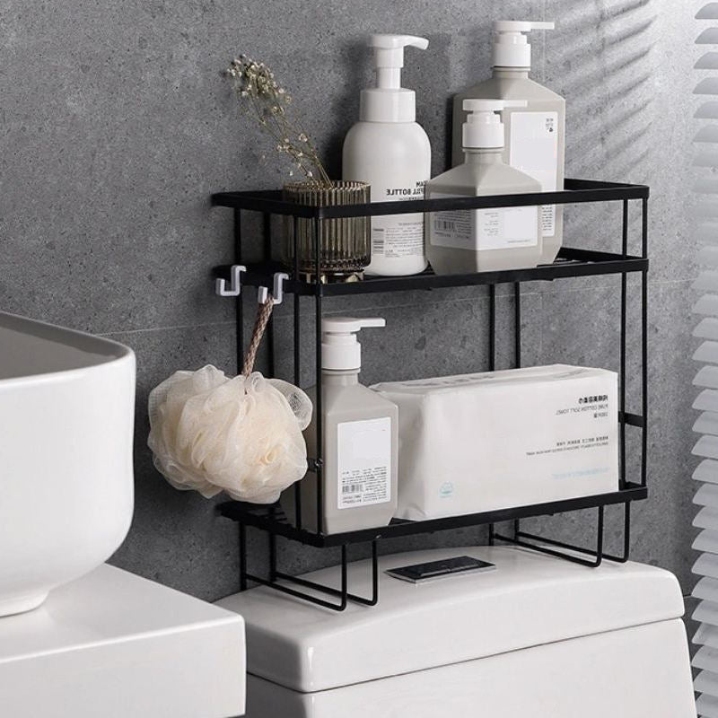 Double Layer Square Iron Shower Caddy - Heightened Hollow Bathroom Storage Organizer