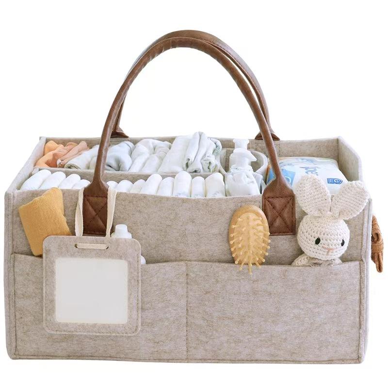 Newborn Essentials Nursery Storage Basket Baby Diaper Caddy Organizer Car Organizer Features Neutral Gift for Baby Diapers
