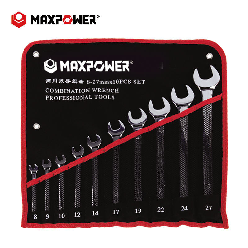 MAXPOWER 8-27mm 10pcs 12 Point Metric Combination Ring Spanner Wrench Set