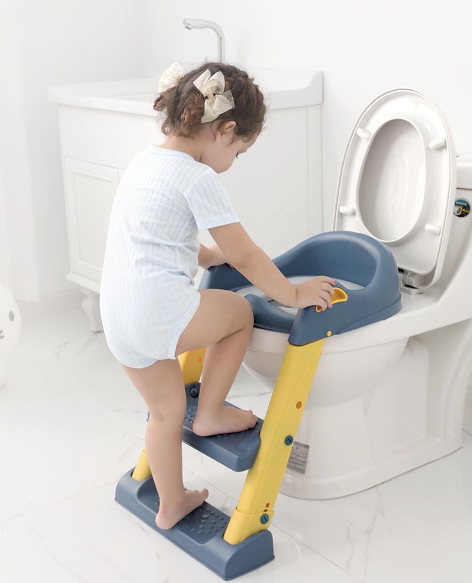 Baby 50cm PU Soft Pad Children Adjustable Toilet Potty Seat Handle Ladder Stool Toilet Potty Training Seat