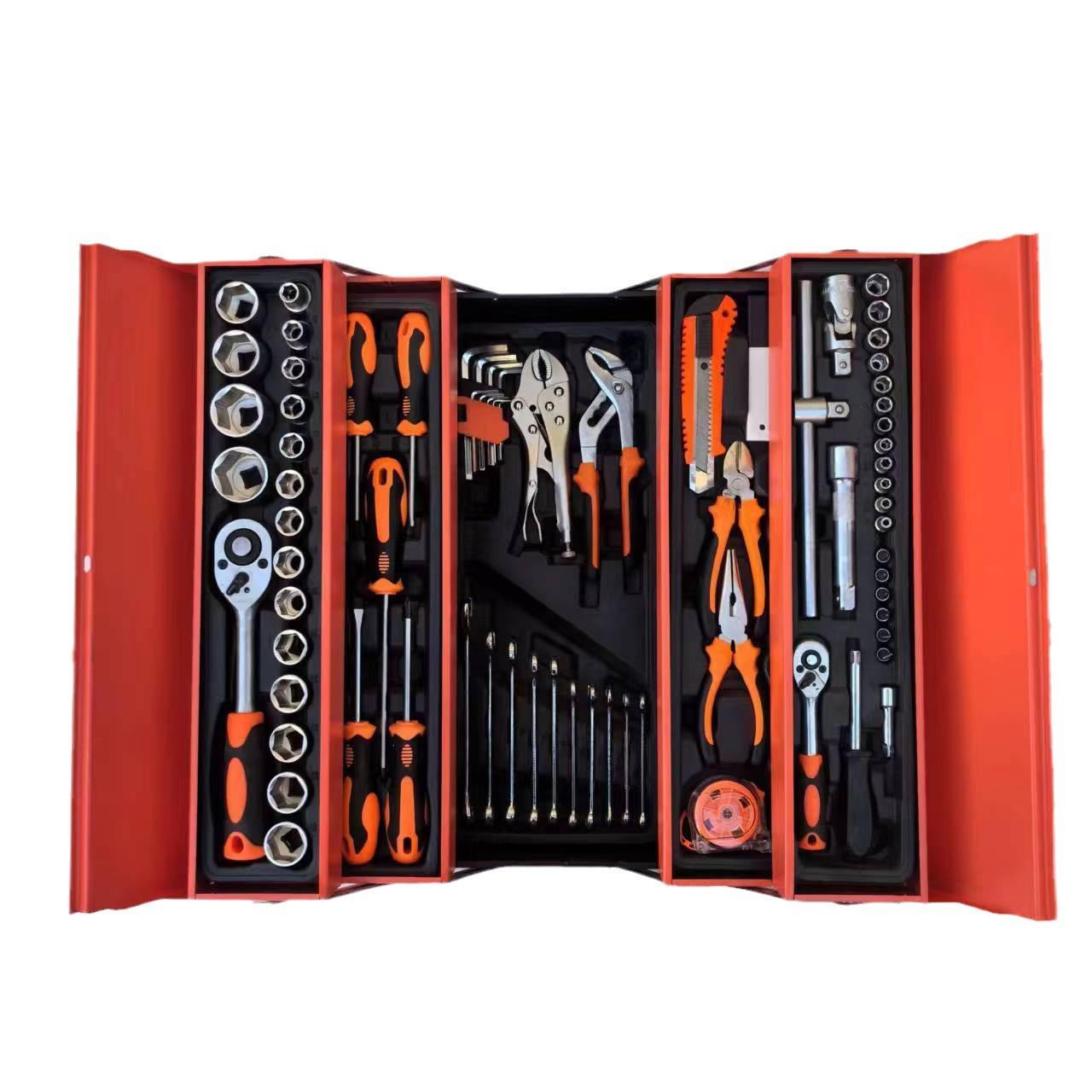 85-Piece Hand Carbon Steel OEM Auto & Machine Repair Tool Set Three-Layer Foldable Ratchet Wrench Combination with Hard Case