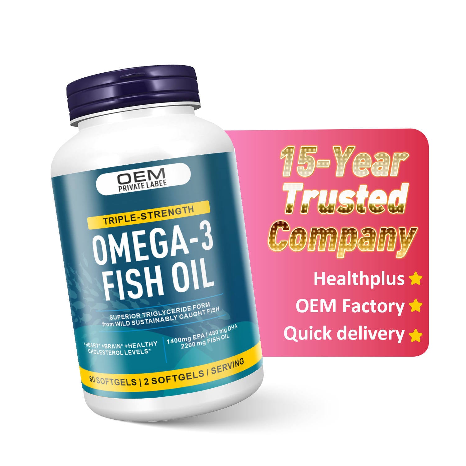 Support OEM/ODM Natural Brain and Eye Health Fish Oil Softgels Rich in DHA and EPA Omega 3 Softgels Supplement for Healthy