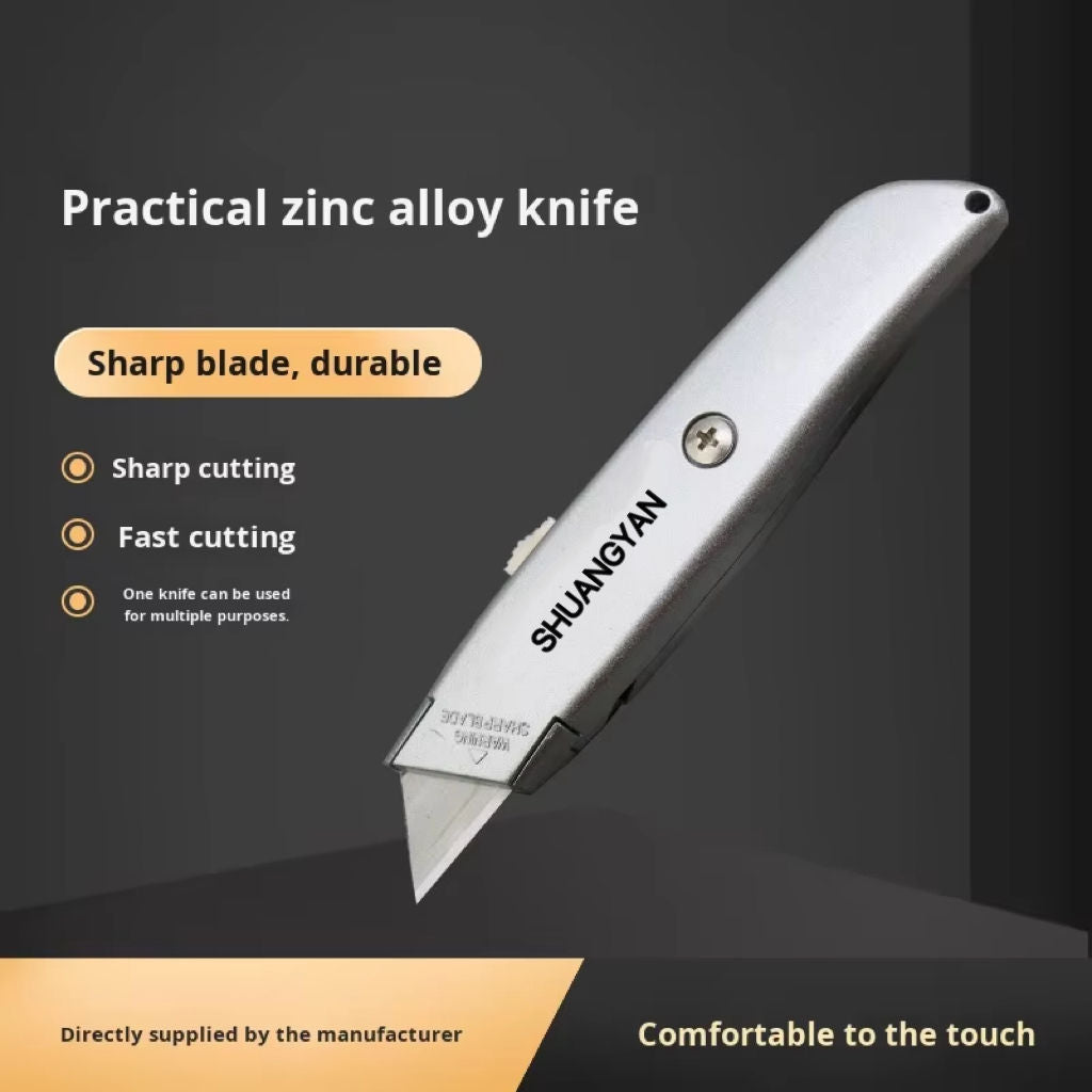 Silver Safety Retractable Box Cutter with Aluminium Handle Heavy Duty Utility Knife Customized OEM Support