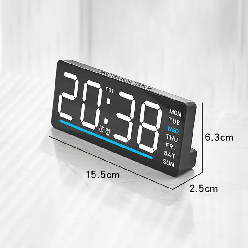 Minimalist OEM Decor Light Black Time Bedside Day Calendar Study Small Bedroom Smart Alarm Led Display Desk Table Digital Clock