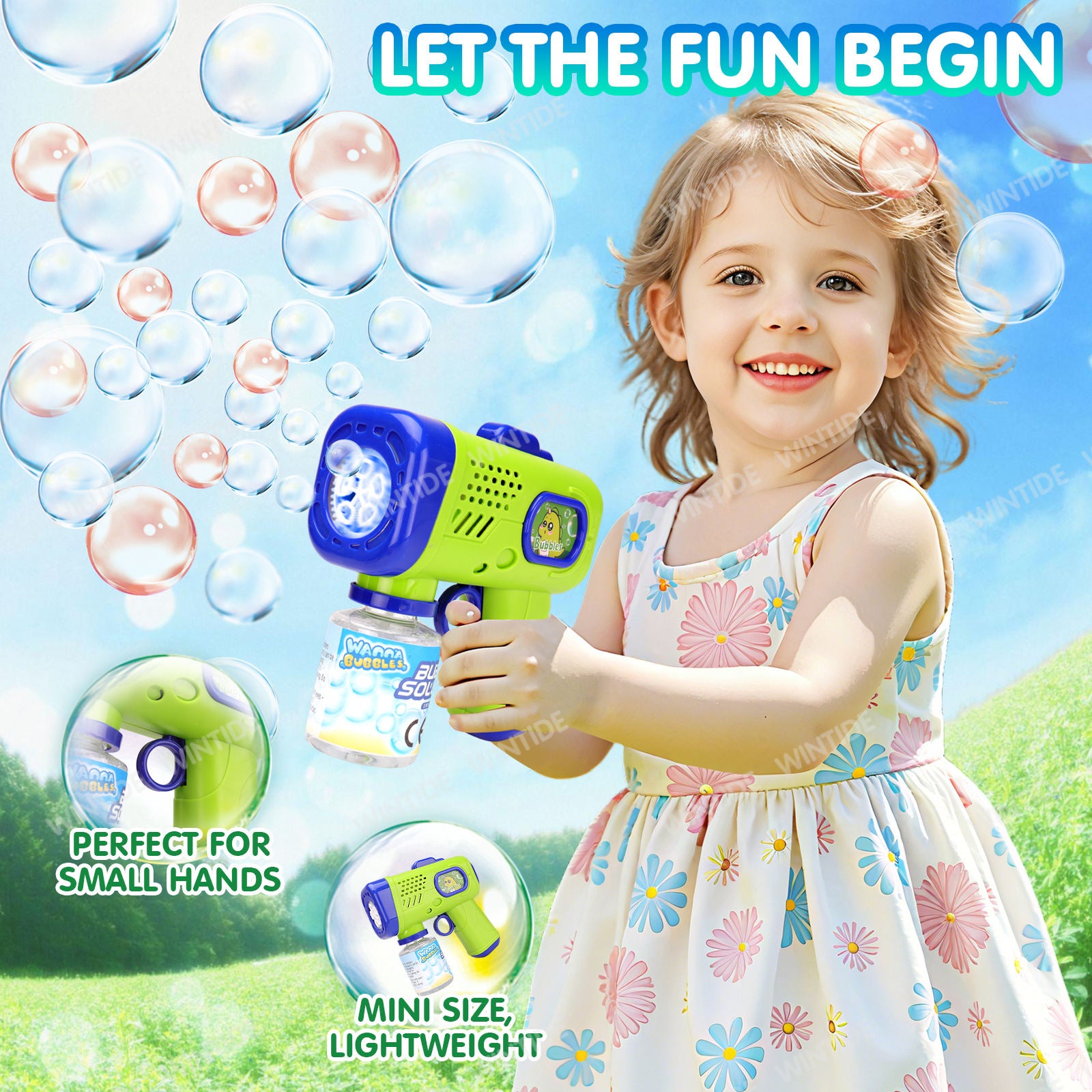 Wanna Bubbles Wholesale Unisex Outdoor Party Bubble Blaster Toys Automatic Bubble Gun with Light Fun Bubble Blower Toy