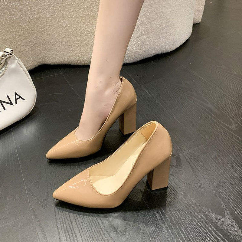 PU Solid Color Thick Heeled Women Pumps Platform Sandals Ladies Block Heel High Heels Shoes