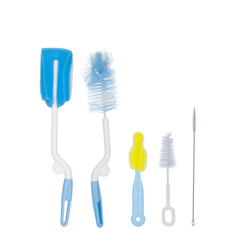Factory Supplier Baby Bottle Brush 5 Piece Set Silicone 360 Degree Rotary Baby Bottle Cleaning Brush Set Bottle Brush