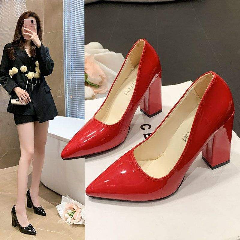 PU Solid Color Thick Heeled Women Pumps Platform Sandals Ladies Block Heel High Heels Shoes