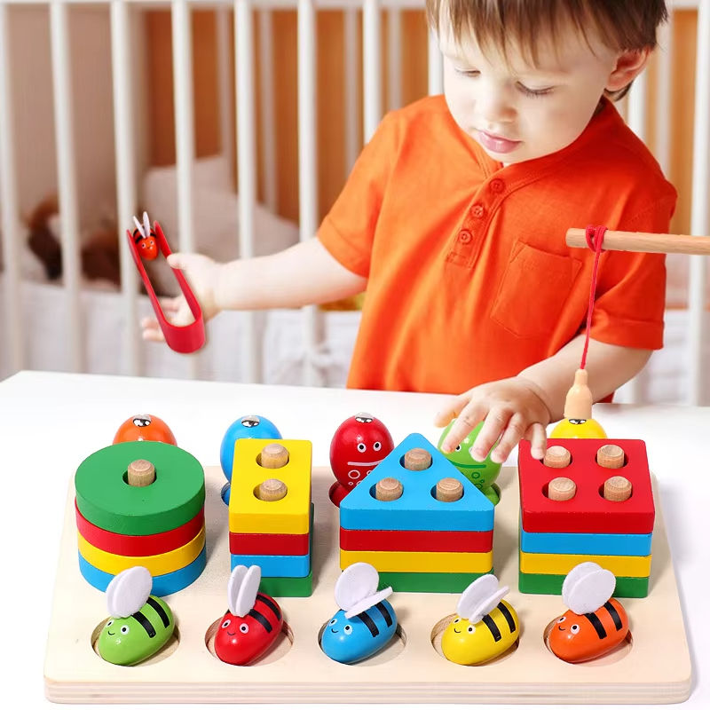 Montessori Toys for 1 to 3-year-old Boys Girls Toddlers Color Recognition Stacker Shape Sorter Wooden Toy Educational Blocks