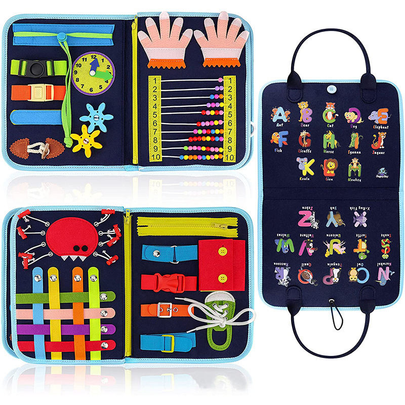 New Design Busy Board Book Bag Toddler Kids Educational Montessori Toys Sensory Autism Foldable Felt Busy Board