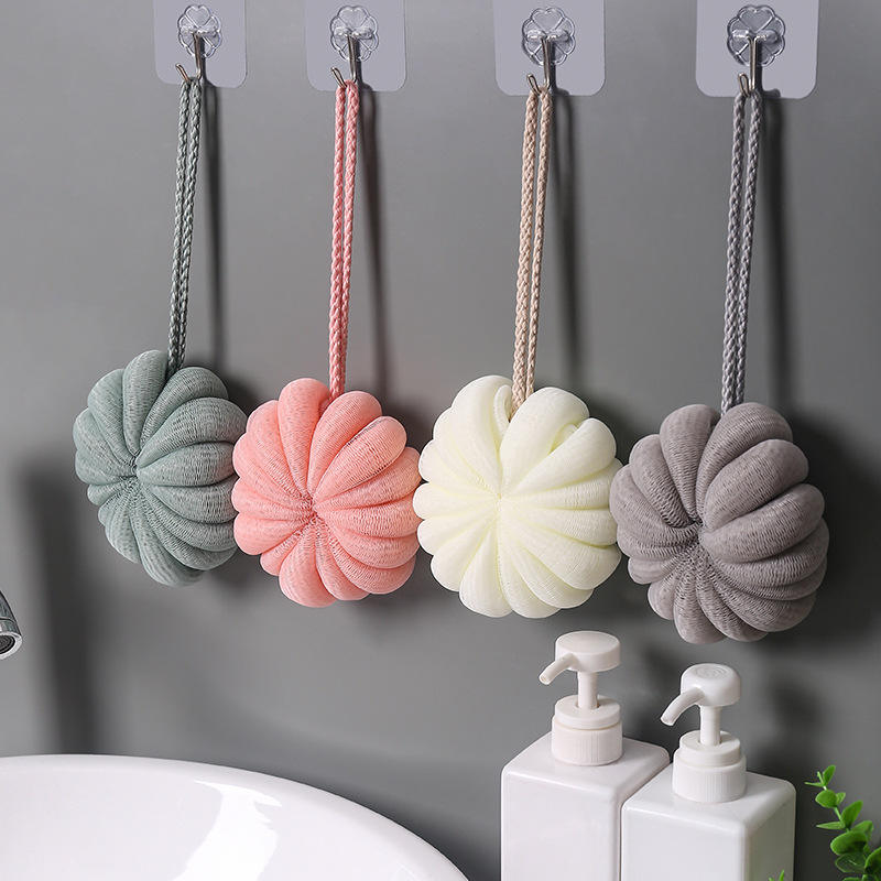 OEM Ball Baby Egyptian Shower Foam Pumpkins Fruit Shaped Long Bathing Compression Bath Sponge for Bathing