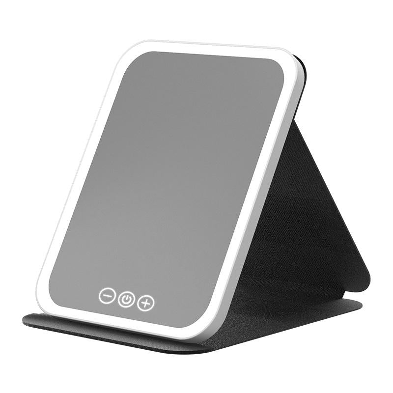 Portable LED Makeup Mirror Double Sides Foldable Rechargeable Vanity Mirror Leather Case Desktop Fill Light Box