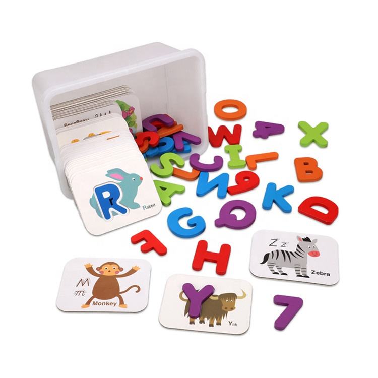 reschool English Wooden Numbers and Alphabets Flash Cards Set Learning Education Flash Cards