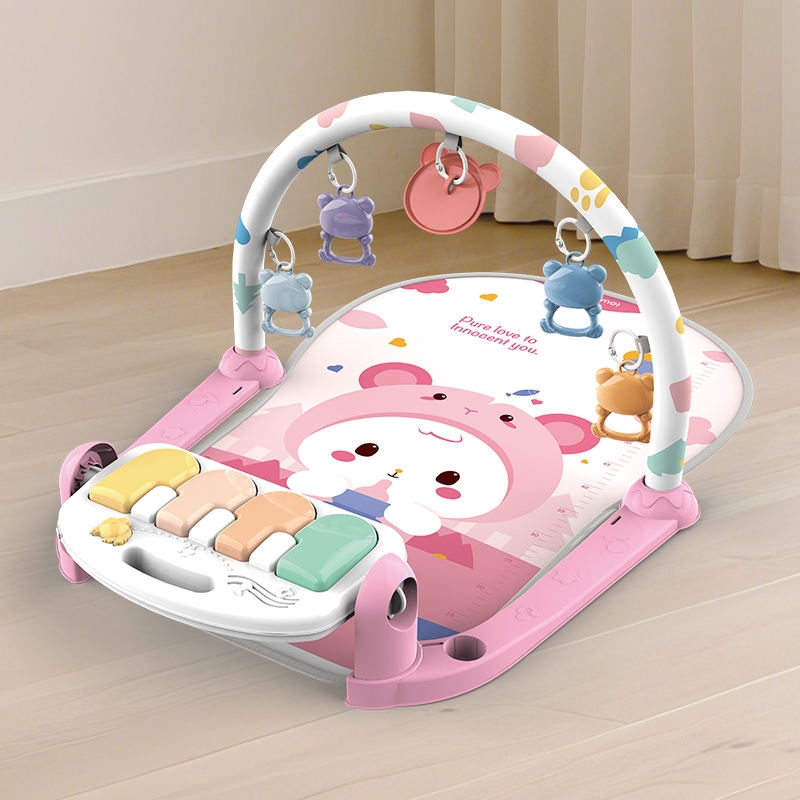 Basic Model Pink Bear Play Gym Piano Mat Baby Activity Gym with 5 Detachable Hanging Toys
