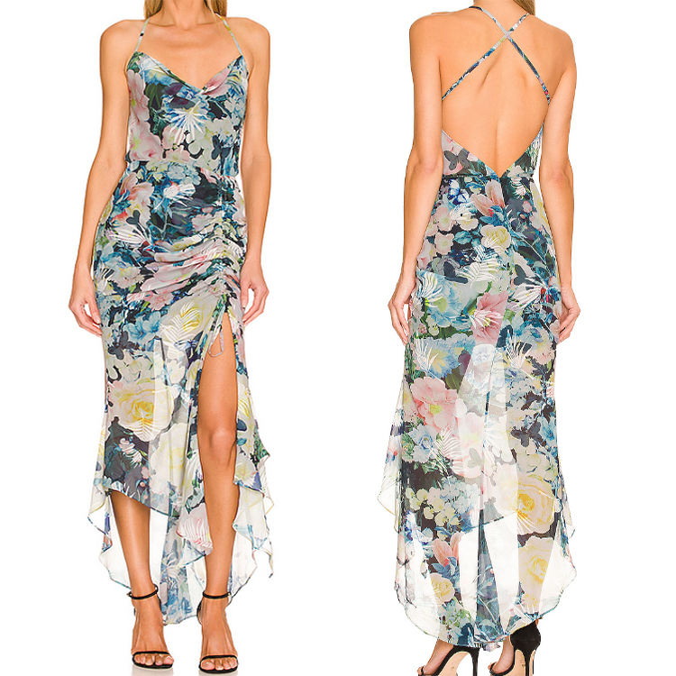 Women Long Dress Fashion Summer 2026 Lady Elegant Backless Dress Printed Floral Flowy Maxi Dress