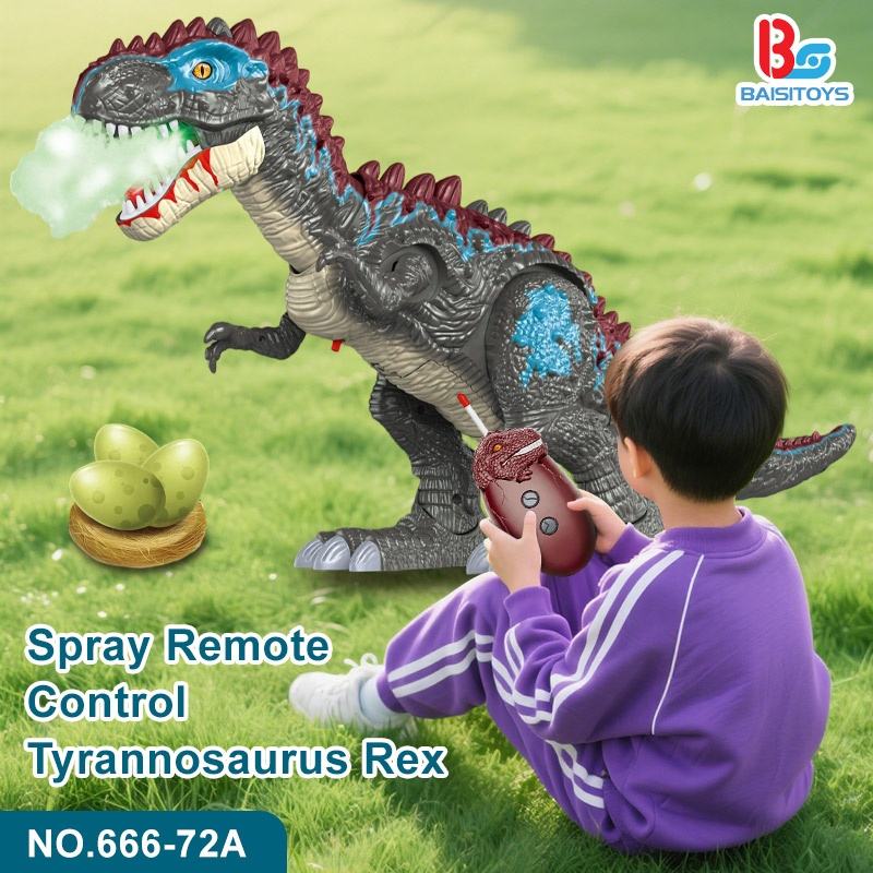 Interactive Electric Plastic Tyrannosaurus Dinosaur Toy for Kids Remote Controller Spraying Egg-Laying Effect