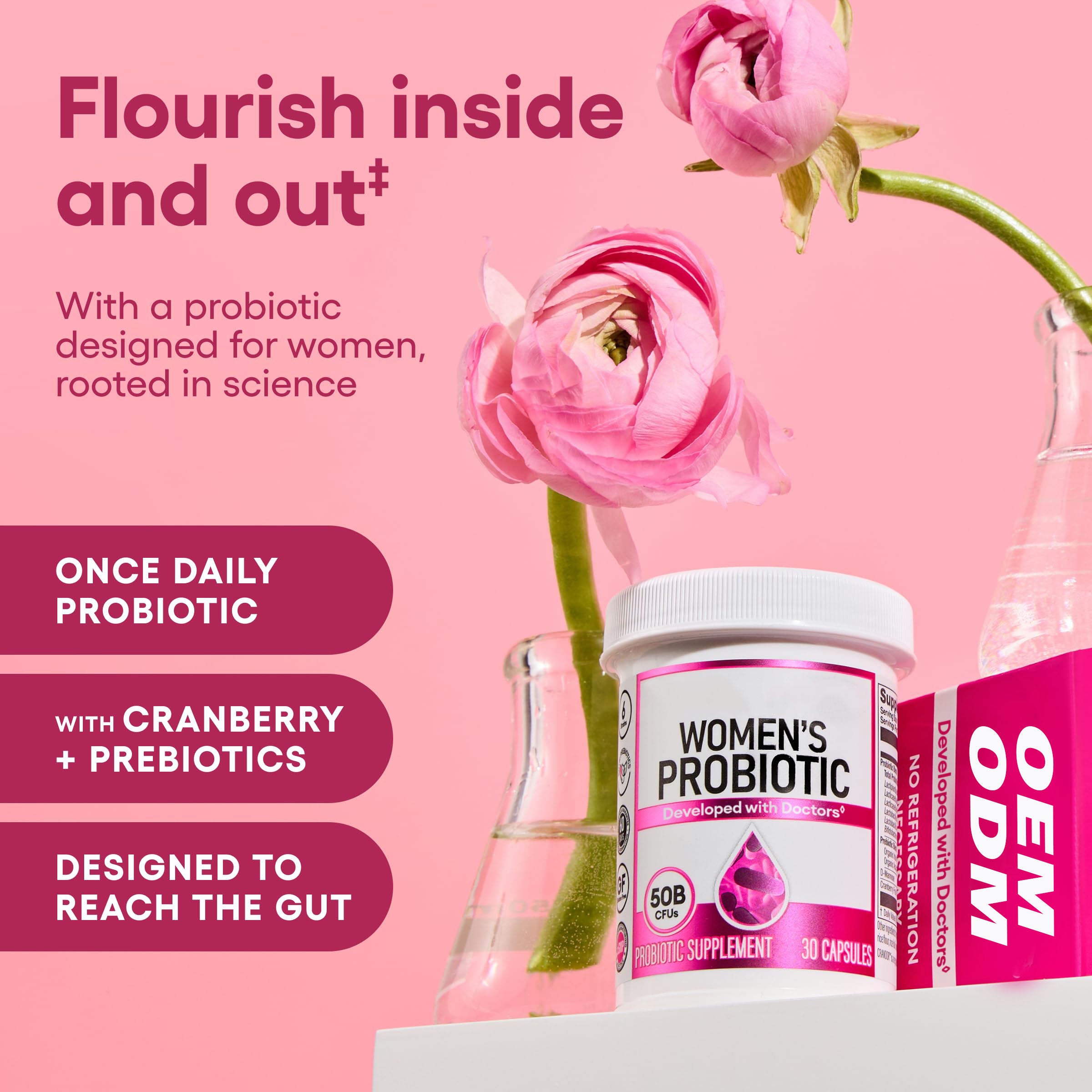 Organic Cranberry Vaginal Probiotics Capsules PH Balance With Prebiotics Blend Women Healthy Flora Probiotic Capsule