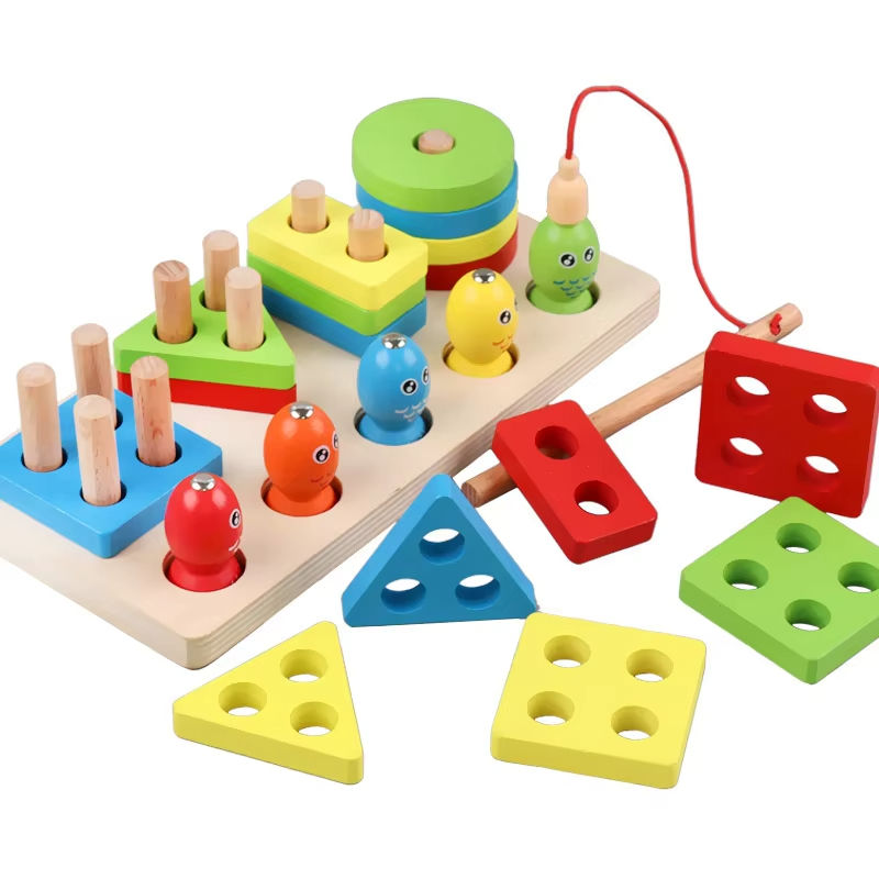Montessori Toys for 1 to 3-year-old Boys Girls Toddlers Color Recognition Stacker Shape Sorter Wooden Toy Educational Blocks