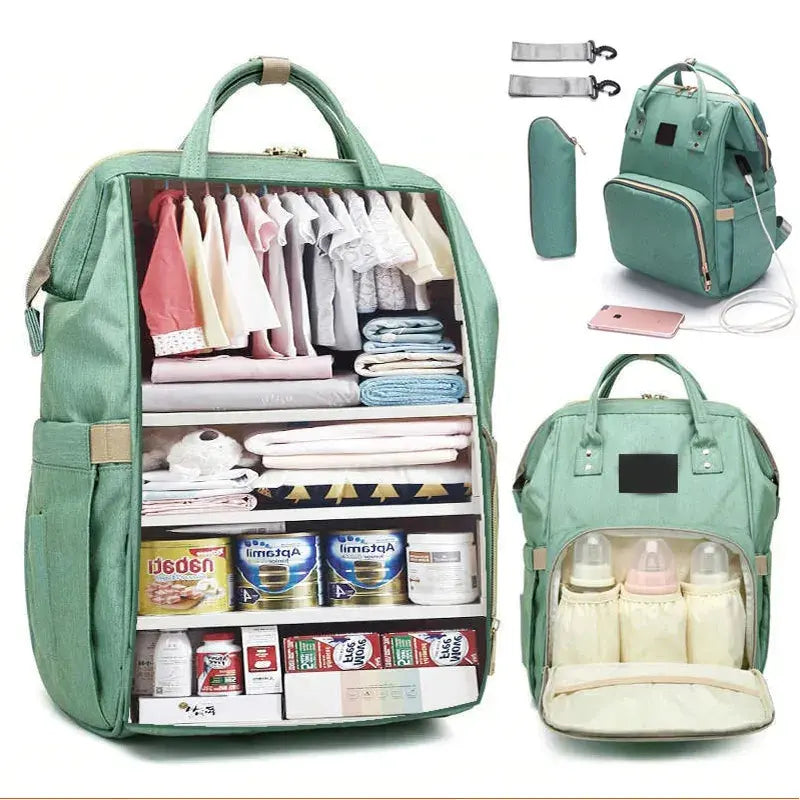 Customized Portable Large Capacity Mummy Baby USB Backpack Diaper Bag Waterproof Maternity Bag Travel Bag for Stroller