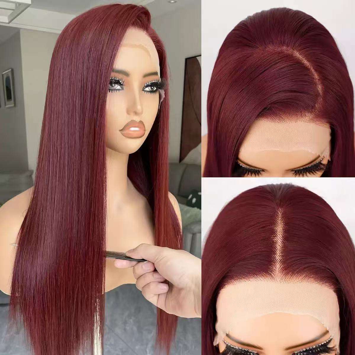 Premium 13*4 Long Straight Hair Heat-Friendly Synthetic Lace Front Wig Soft Transparent Lace Front High Temperature Fiber
