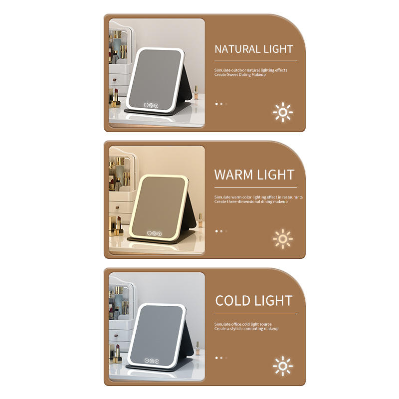 Portable LED Makeup Mirror Double Sides Foldable Rechargeable Vanity Mirror Leather Case Desktop Fill Light Box