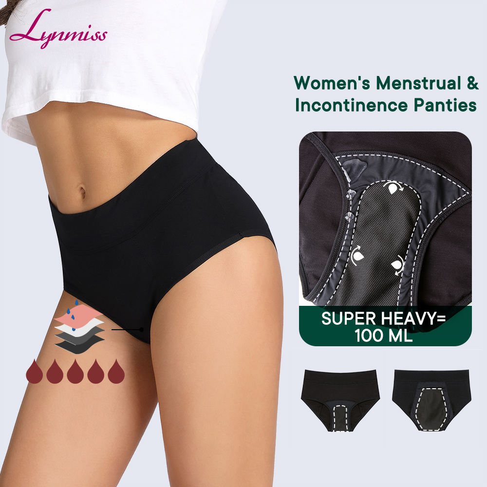 Lynmiss Womens Mesh Period Panties High Waisted Menstrual Leak Proof Underwear Incontinence Protective Briefs