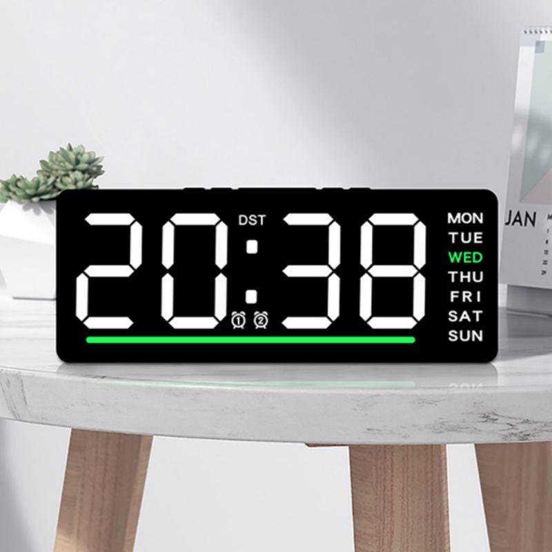 Minimalist OEM Decor Light Black Time Bedside Day Calendar Study Small Bedroom Smart Alarm Led Display Desk Table Digital Clock