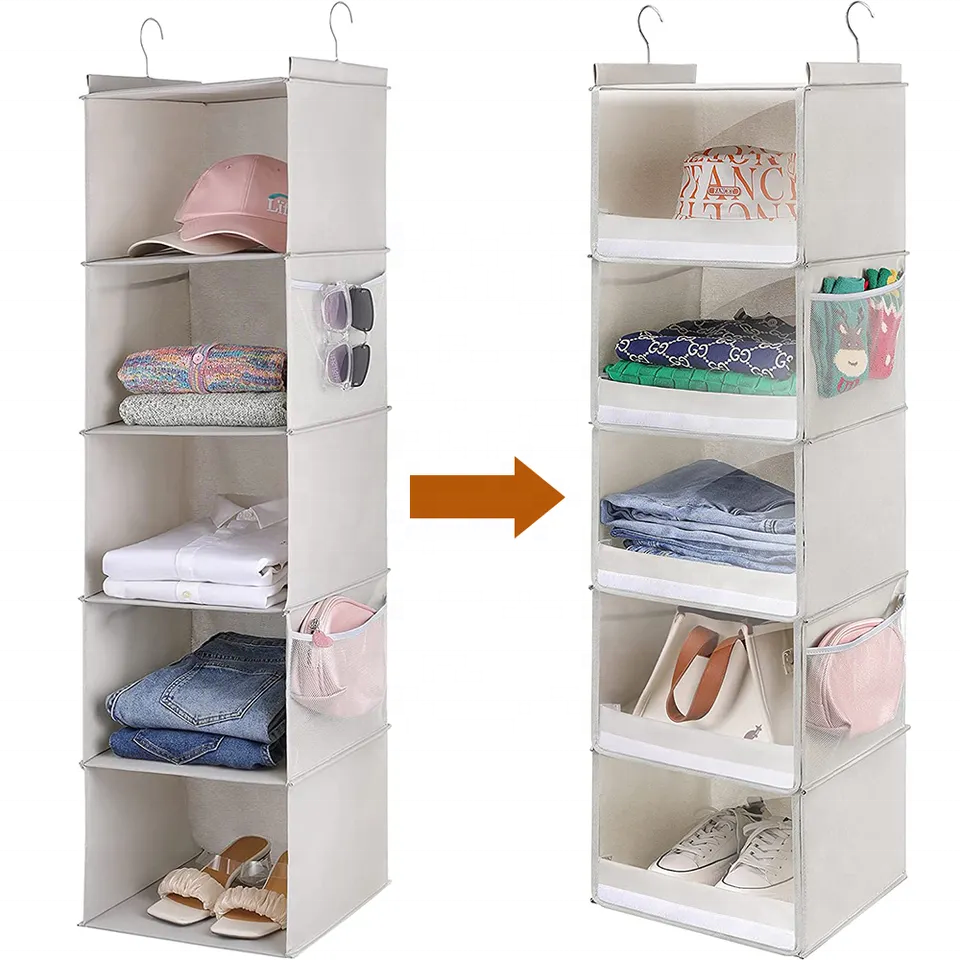 6-Pack Hanging Closet Organizers with Carrying Handles Dust Cover and Fabric Storage Boxes Mesh Room Space Divider Set