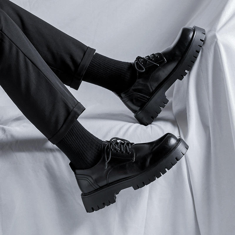 High - Quality Leather Men's Formal Shoes Chunky Heel Business Footwear Black Dress for Men
