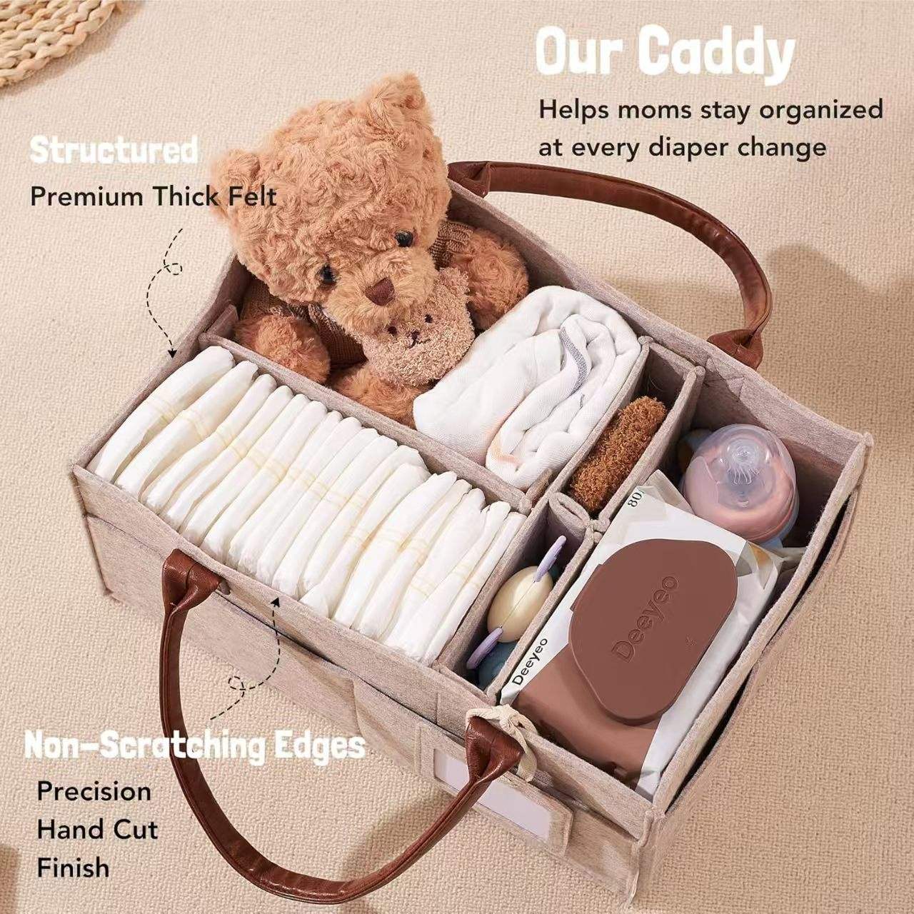 Newborn Essentials Nursery Storage Basket Baby Diaper Caddy Organizer Car Organizer Features Neutral Gift for Baby Diapers