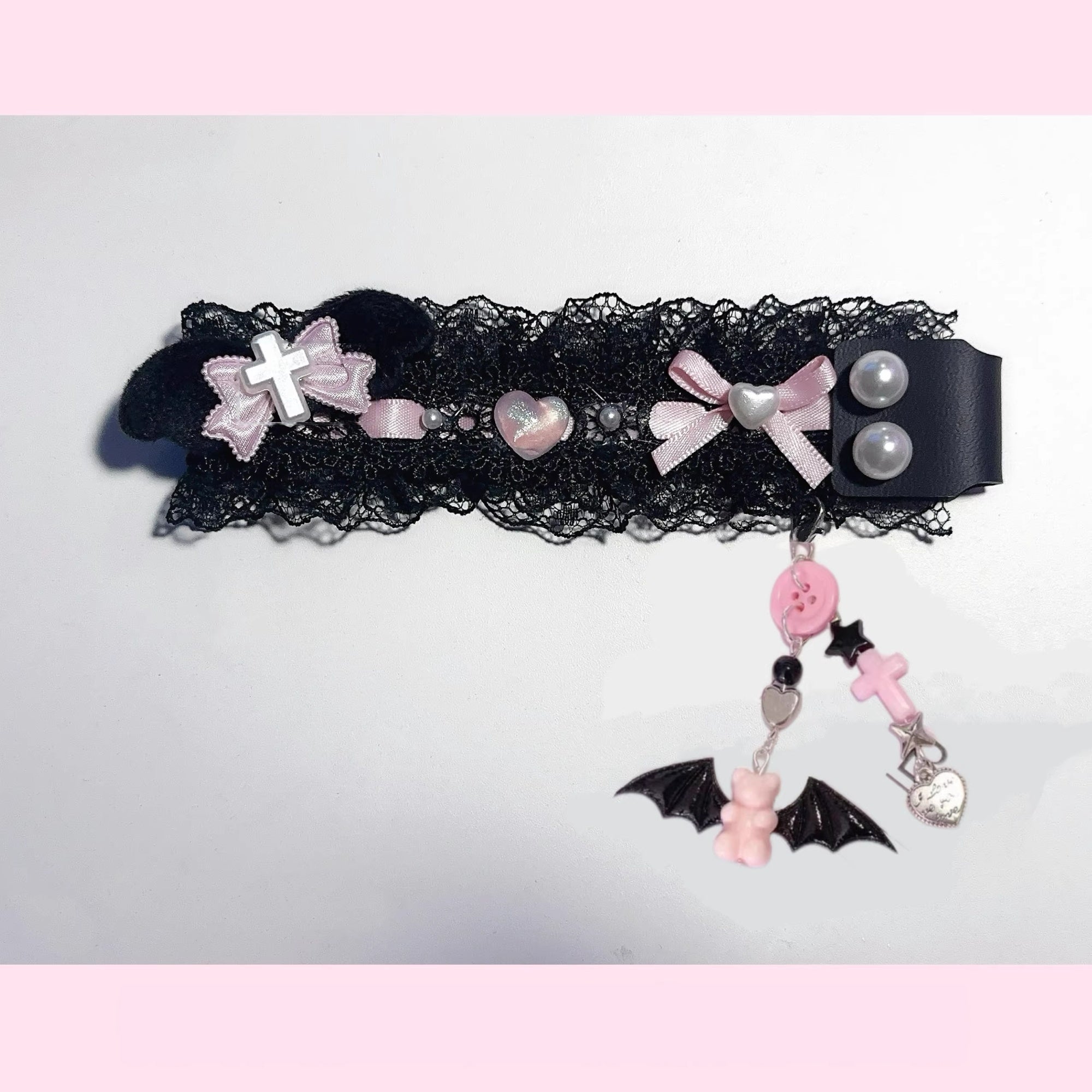 Lace Black And Pink Keyboard Ribbon Charm