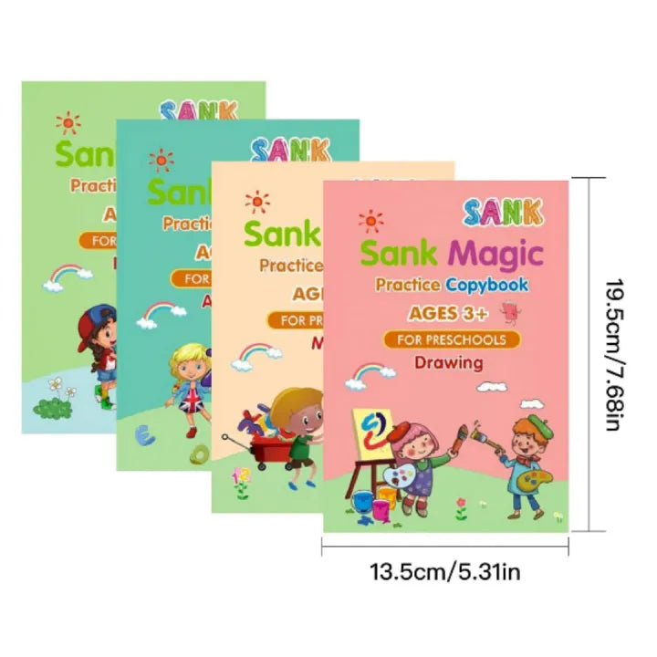 4PCS/Set Sank Magic Practice Writing Kids Reusable Learning Copybook Reading and Writing Book Education Stationery