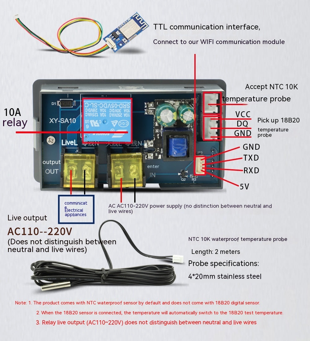 WIFI Remote Temperature Controller Digital Display Intelligent Automatic Temperature Controller With Probe SA10