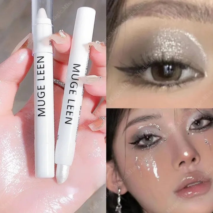 Highlighter Pen Make up Stick Glitter 3D Matte White Brightening Pen Eyeshadow Sparkle Highlighter Sequins Shimmer Makeup Long Lasting Waterproof Eye Shadow Highligther Eye Makeup High Gloss Lying Silkworm Pen
