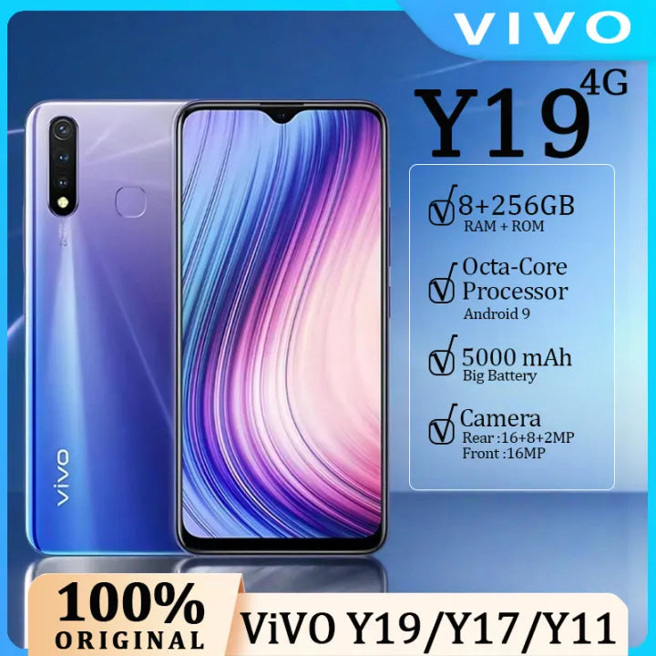 VIVO 19/Y17/Y11 Original Cellphone 8GB RAM 256GB ROM Mobiles Phone Fast Charge 5000mAh Battery Smartphone