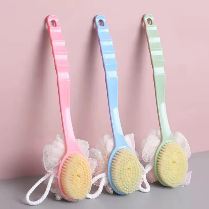 2in1 Bath Brush Body Scrubber With Long Handle Body Scrub Sponge Back Scrubber For Bath
